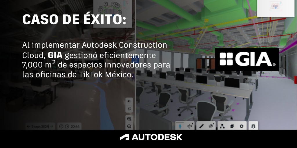 AutodeskLATAM's tweet image. #Nuevo #casodeéxito🏆 
Al implementar #AutodeskConstructionCloud, #GIA gestionó eficientemente 7,000m² de espacios innovadores para las oficinas de #TikTok México. En tan solo 6 meses, integraron equipos multidisciplinarios y redujeron costos.  autodesk.com/mx/customer-st…