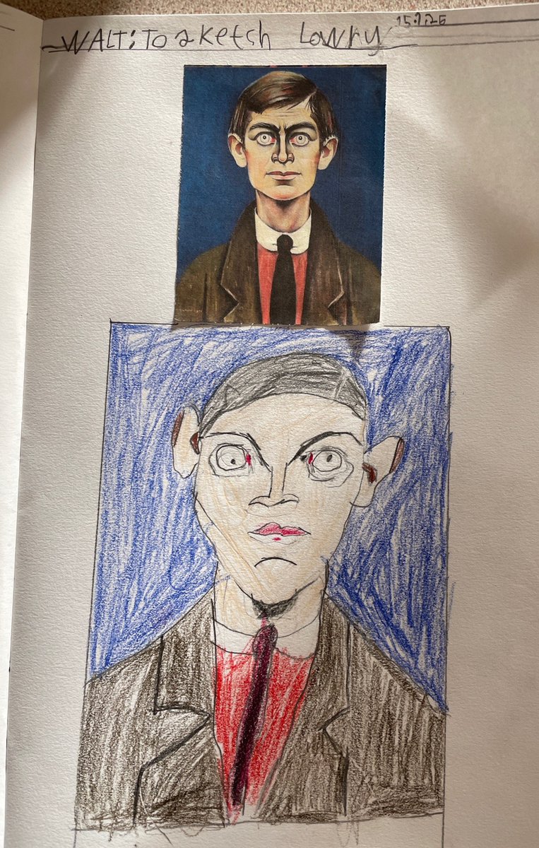 The children In Year 2 have been looking at L S Lowry's self portraits, when he was a young man and later when he was unhappily living at home with his mother.