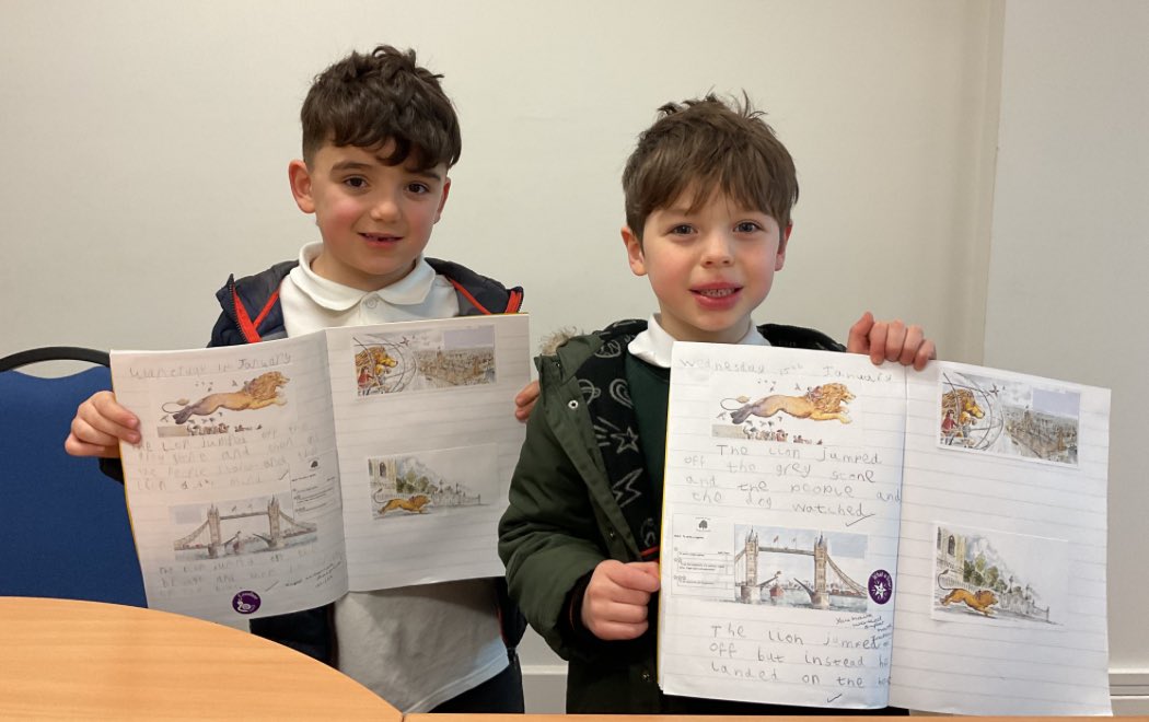 CheswickGreenPS's tweet photo. There have been some superstar writers in Y1 today writing sentences to describe pictures from a story. Our enthusiastic writers remembered capital letters, full stops, finger spaces and are trying so hard with their letter formation. Well done ✍️🤩👏 https://t.co/kWa62Pk4Fg