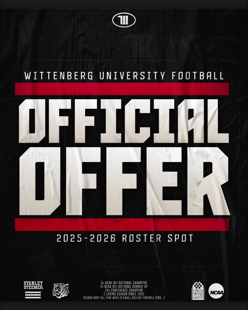 After a great visit at <a href="/WittFootball/">Wittenberg Football</a>, I am blessed to receive an official offer!
<a href="/JimCollins_FB/">Jim Collins</a> <a href="/CoachDuka/">Harry McCall</a> <a href="/AikenRecruits/">Aiken Football</a>