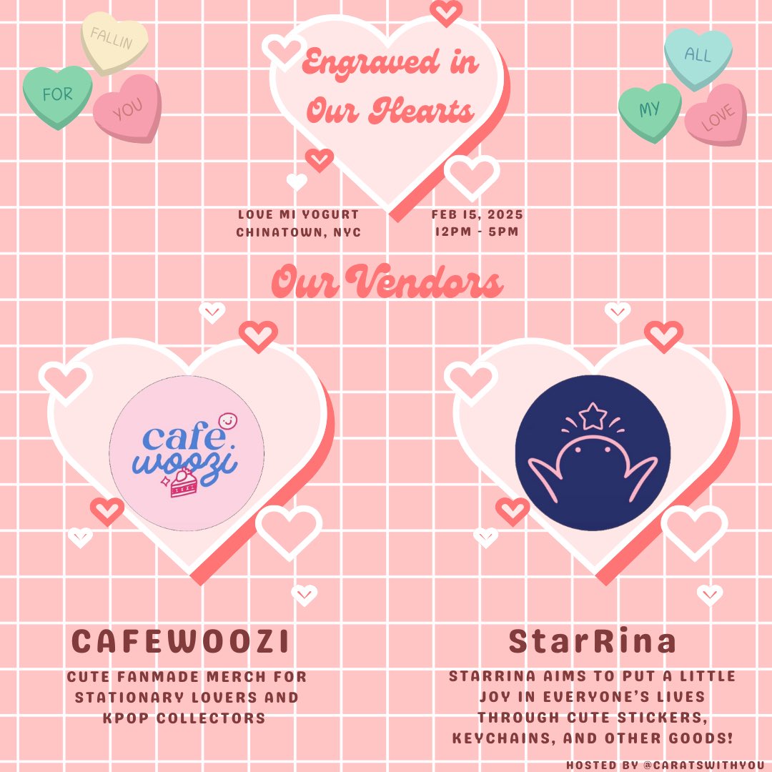 caratswithyou's tweet photo. 💖 introducing our lovely vendors 🥹 cafewoozi &amp; https://t.co/1NVVQiHGYb will be selling SUPER cute SUPER adorable svt and kpop merch at our CARAT DAY cupsleeve event 🤩🩵 SUPER excited see CARATDEUL soon~ 

📍172 Canal St, New York, NY 10013
🗓️February 15th, 12-5PM https://t.co/zSIsrFOKrb