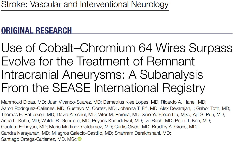 Cerebrovascular & Neurointerventional Lab (@cerebrovasclab) on Twitter photo 💡 Can flow diverters improve outcomes for remnant intracranial aneurysms (IAs)? A new subanalysis from the SEASE Registry explores the effectiveness and safety of the Surpass Evolve device for previously treated IAs. Here's what they found 👇.
A 🧵by <a href="/LeonardoCruz_C/">Leonardo Cruz-Criollo</a> 1/5 💡 Can flow diverters improve outcomes for remnant intracranial aneurysms (IAs)? A new subanalysis from the SEASE Registry explores the effectiveness and safety of the Surpass Evolve device for previously treated IAs. Here's what they found 👇.
A 🧵by <a href="/LeonardoCruz_C/">Leonardo Cruz-Criollo</a> 1/5