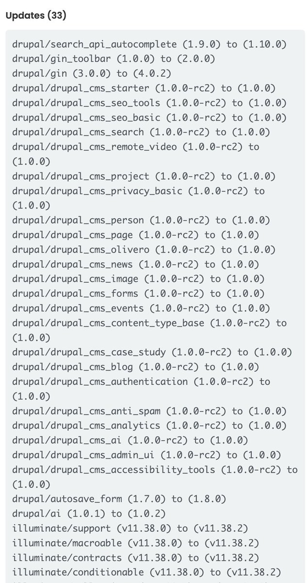 stevector's tweet image. It is working! Now that 1.0.0 is out for #DrupalCMS, the demo site I created yesterday in the @getpantheon dashboard is showing updates from rc1 to 1.0.0