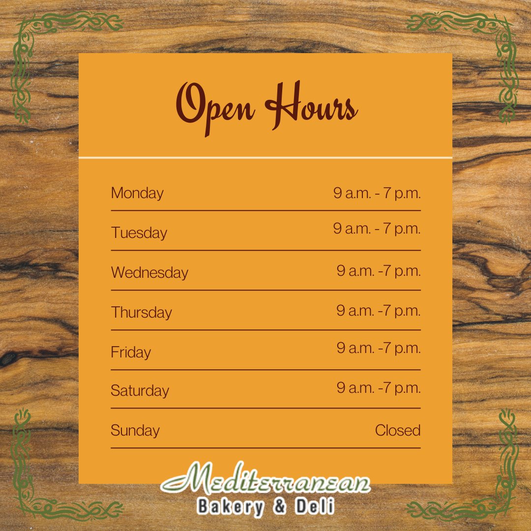 medbakerydeli's tweet image. Craving something fresh? We’re here for you from 9 AM to 7 PM, Monday through Saturday! Come by and satisfy your Mediterranean cravings. 🌯🌿 #OpenHours #MediterraneanGoodness