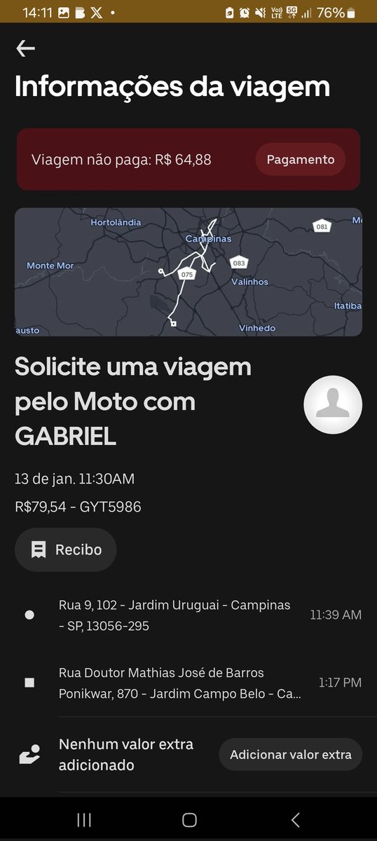 Mariafariah_'s tweet photo. @Uber_Brasil, solicitei uma corrida da minha casa, até o meu trabalho, na Av. Baden Powell, no dia 13 de janeiro, segunda feira, como está no primeiro print, hoje quarta feira fui solicitar outra viagem para mesmo endereço, e não consegui pq dizia q eu estava devendo, fui olhar https://t.co/XGh8xhzFhV