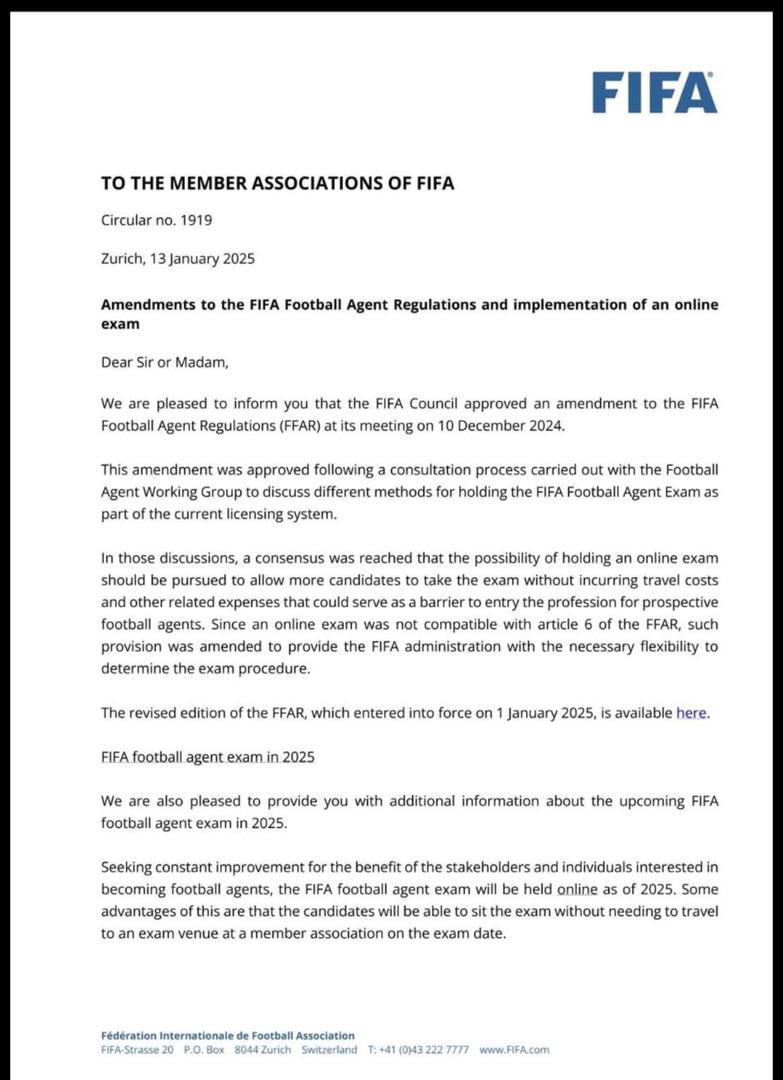 marvinh_k's tweet image. #FIFA amended its Football Agent rules #FFAR to provide for online sitting of the agent license exam starting 2025.
Good development 🤝👇🏼 #SportsLaw @OfficialFUFA