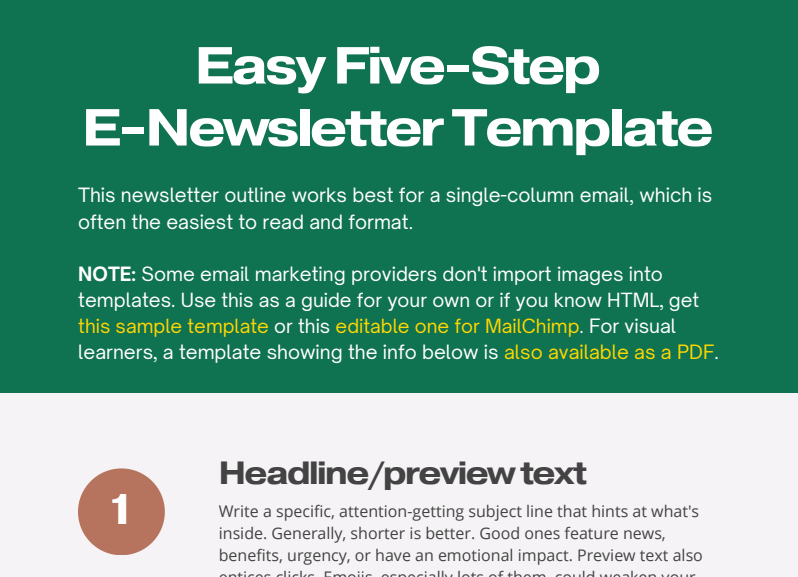 Want to save time on your #enewsletters?     

The Easy 5-Step E-Newsletter Template covers:      

✅ 5 essential elements to add to every email   
✅ Eye-catching places for content that keeps people reading and entices them to act

bit.ly/46tUP0K