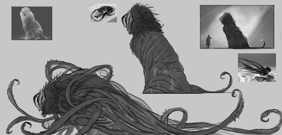 Hello!
Here's some concepts for an early Manticore design for Secrets of Dumbledore. #FantasticBeasts #mythology #HarryPotter #cresturedesign