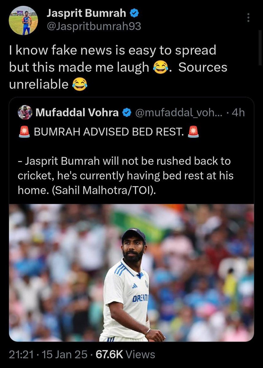 TheBharatPost__'s tweet photo. we only believe in Jassi bhai ! 💪🏼
#JaspritBumrah 🐐 #jassibhai #cricketlegend #Cricket https://t.co/vuF3Mtygf0