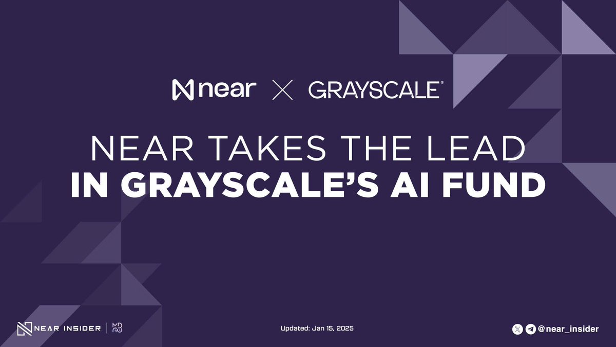 Near Insider (@near_insider) on Twitter photo 🚀 NEAR Leads the Charge in Grayscale’s AI Fund!
As of January 6, 2025, <a href="/NEARProtocol/">NEAR Protocol</a> ($NEAR) is the leading asset in Grayscale’s Decentralized AI Fund. Recognized for its groundbreaking innovation and scalability, NEAR is paving the way for next-gen decentralized AI solutions 🚀 NEAR Leads the Charge in Grayscale’s AI Fund!
As of January 6, 2025, <a href="/NEARProtocol/">NEAR Protocol</a> ($NEAR) is the leading asset in Grayscale’s Decentralized AI Fund. Recognized for its groundbreaking innovation and scalability, NEAR is paving the way for next-gen decentralized AI solutions