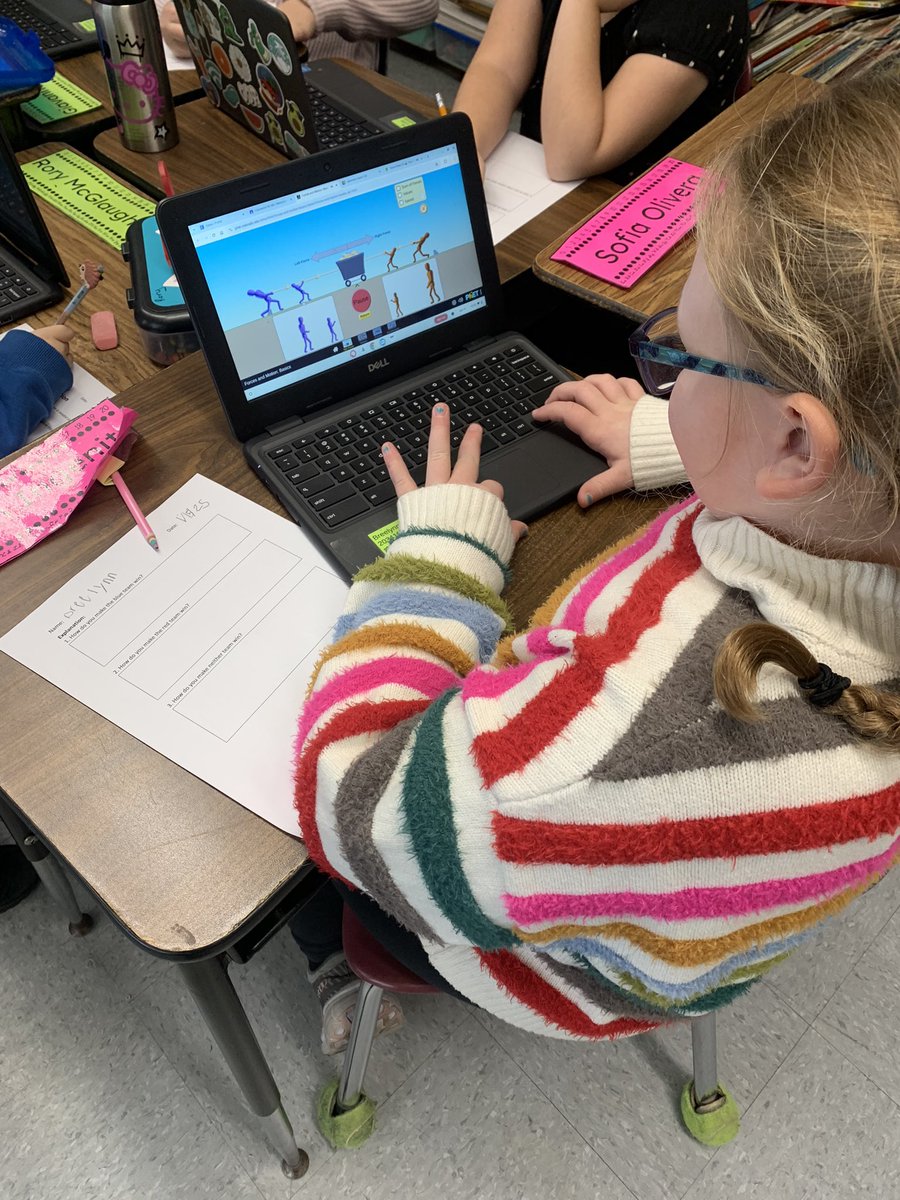 LMES_Rebecchi's tweet photo. Today we used a Tug Of War Simulation to investigate how much force is needed to move an object. Students explored and answered questions based on their findings! #forceandmotion #science #coltsup https://t.co/oXH6OveZHd