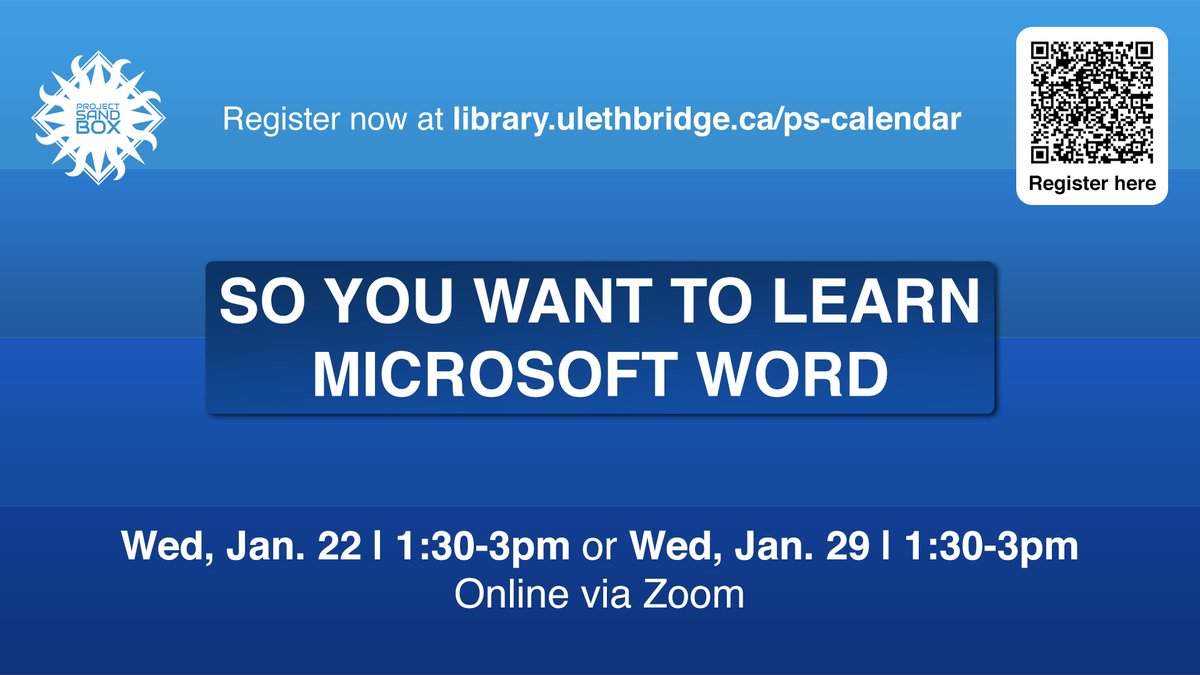 ULethbridge Library (@ulethlibrary) on Twitter photo โSo you want to learn Microsoft Word" Online Workshops ๐ป๐
A hands-on workshop that introduces participants to Microsoft Word. Follow links for details.
๐๏ธ Wed, Jan 22; 1:30โ3pm
๐ libcal.ulethbridge.ca/event/3834715
OR
๐๏ธ Wed, Jan 29; 1:30โ3pm
๐ libcal.ulethbridge.ca/event/3834716
#ULethbridge โSo you want to learn Microsoft Word" Online Workshops ๐ป๐
A hands-on workshop that introduces participants to Microsoft Word. Follow links for details.
๐๏ธ Wed, Jan 22; 1:30โ3pm
๐ libcal.ulethbridge.ca/event/3834715
OR
๐๏ธ Wed, Jan 29; 1:30โ3pm
๐ libcal.ulethbridge.ca/event/3834716
#ULethbridge