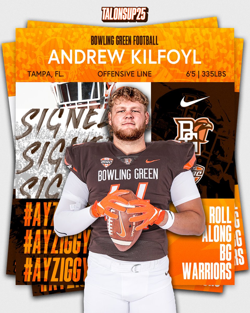 BG_Football's tweet photo. 𝙎𝙞𝙜𝙣𝙚𝙙 ✍️

Welcome @KilfoylAndrew to BOWLING GREEN 😤

#TalonsUp25 x #ToTheMoon https://t.co/v1tR8vuSSJ