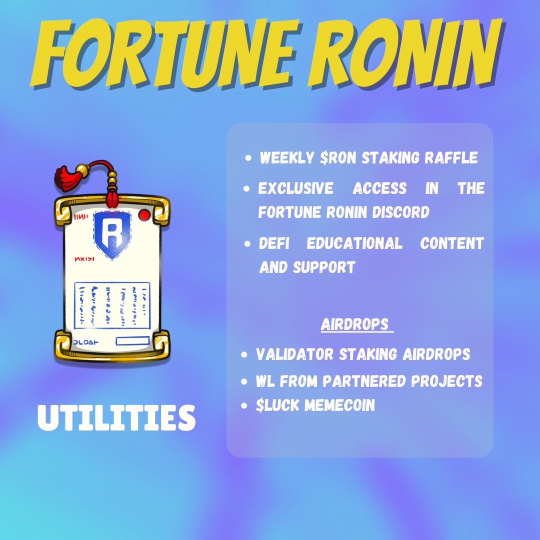 Celebrating <a href="/KanstarWorld/">KANSTAR 💫</a> Success!
I am giving away 10 Whitelist spot of <a href="/FortuneRonin/">Fortune Ronin</a> 
📌Follow <a href="/geespot_ron/">geespot.ron | KIND | $CAG | Hunter | Watcher</a>  &amp; <a href="/FortuneRonin/">Fortune Ronin</a>
📌 RT &amp; Like
📌 Tag 3 friends
📌 Comment your Ronin Wallet
📌 Join the Discord: discord.gg/442RjZCagy
Winner Ann 01-25
$LUCK MEMECOIN AIRDROPS 👀