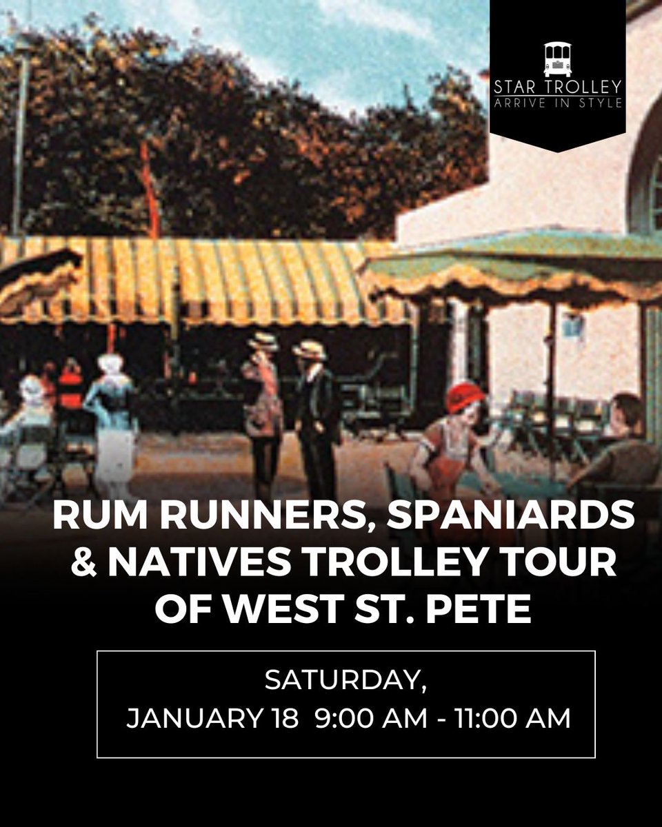 🚋 Experience history like never before this Saturday, January  18!

Hop on the Star Trolley for our Rum Runners, Spaniards &amp; Natives historic trolley tour!

Get your tickets now by using the link below and immerse yourself in St. Pete's vibrant history!

spmoh.com/event/rum-runn…