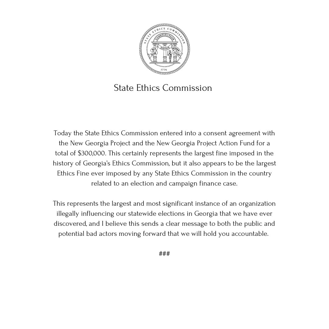 Today we instituted the largest fine in Commission history. We are proud of the commitment our staff attorneys made in conjunction with the Attorney General’s office to see this case through after five years of litigation.
