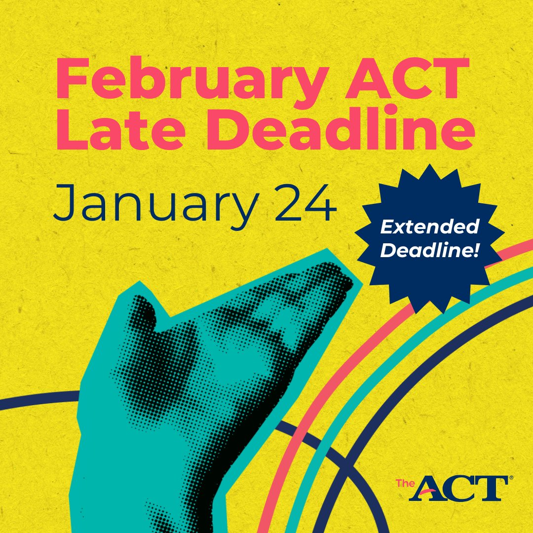 ACTStudent's tweet image. The countdown is on... you have until January 24 to register for the February 8 ACT! hubs.ly/Q031WJ400 ⌛