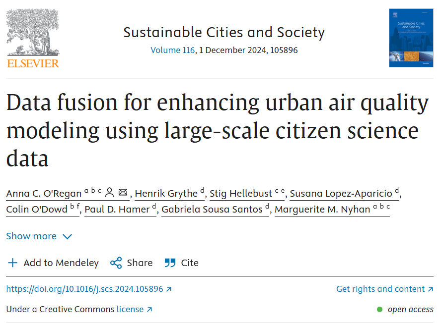 AnnaClaireOR's tweet photo. To end the year, I published a paper in @SustainableCit8 on NO₂ air quality modelling in Cork City. We developed a data fusion model, integrating the model output with citizen science data from @EPAIreland &amp; @AnTaisce's #CleanAirTogether initiative. https://t.co/clryoBnMh5 https://t.co/PwoNvArnlE