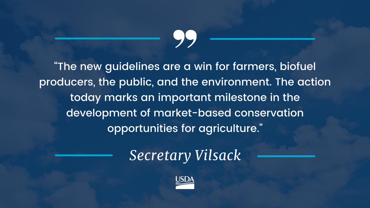 Today we're announcing an interim rule on Technical Guidelines for Climate-Smart Agriculture Crops Used as Biofuel Feedstocks to establish guidelines for greenhouse gas emissions associated with biofuel feedstock commodity crop production ➡️ usda.gov/about-usda/new…