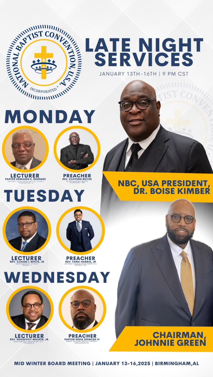 Pastor Spencer will be preaching tonight. Please pray for him and tune in on Facebook to support him !

#nationalbaptistconvention #latenightservice #preach #pastoresiv #esivministries