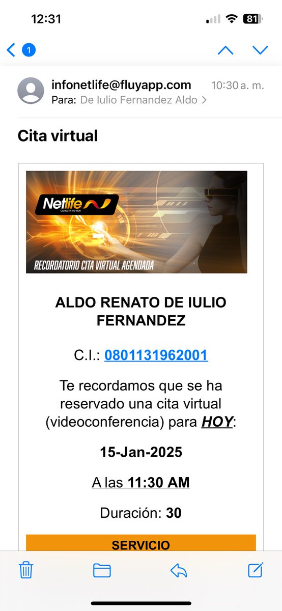 RENATODEIULIO's tweet photo. @NetlifeEcuador   Tengo una hora esperando la cita virtual que ustedes me dieron y todavía nada de atención.  Adjunto fotos.    Será que me atenderán hoy? https://t.co/utVzl1MEfi