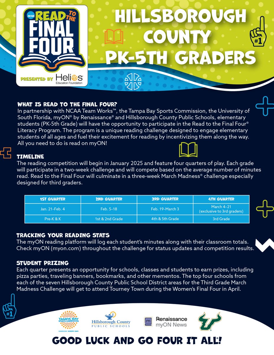 Read to the #FinalFour with NCAA Team Works and <a href="/ReadonmyON/">Read on myON</a>  to earn a chance at some amazing prizes! Check out the flyer to see when your grade level is competing for the prizes during this challenge as we head to the #womensfinalfour in April.