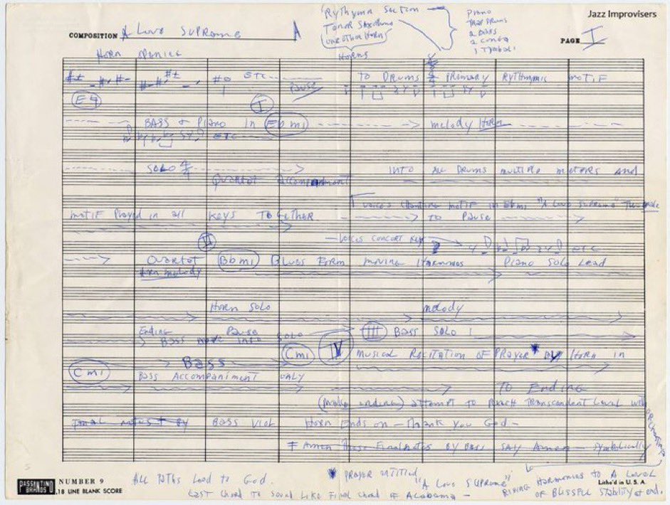 John Coltrane’s handwritten outline for “A Love Supreme”