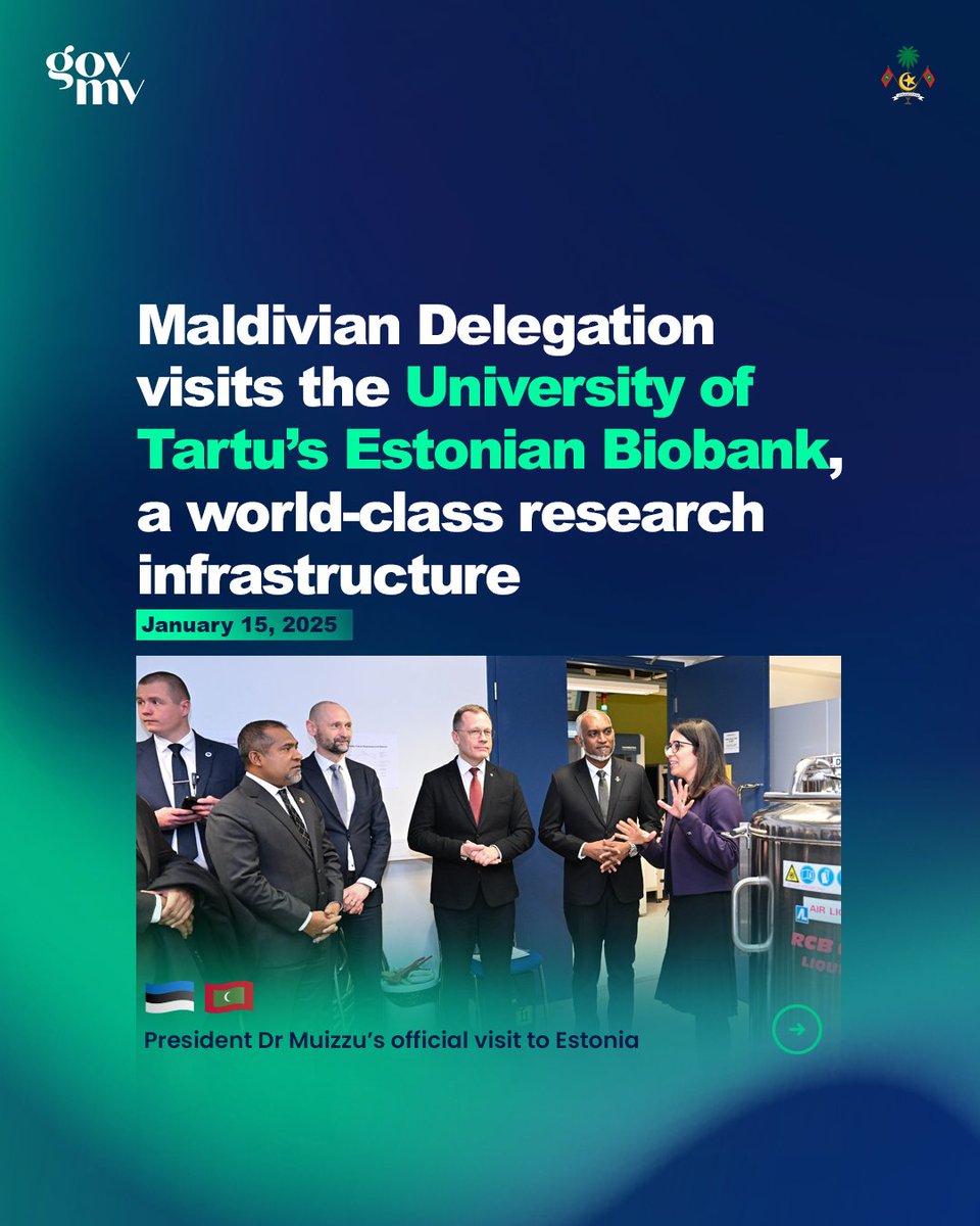 The Maldivian Delegation visits the University of Tartu’s Estonian Biobank, a world-class research infrastructure. 
 
#MaldivesEstonia 
#DigitalMaldives