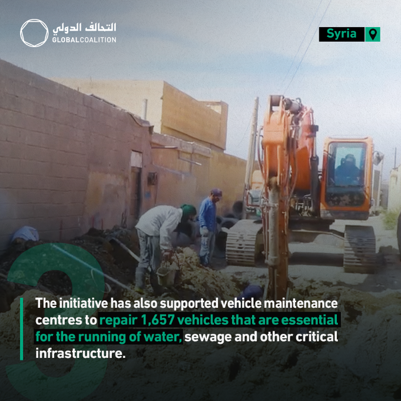 coalition's tweet photo. Daesh devastated communities in northeast Syria, leaving critical infrastructure in ruins. With US funding, the FURAT III programme has helped restore vital services across the region, from sewage systems to housing and community infrastructure. Read more below. #RebuildTogether