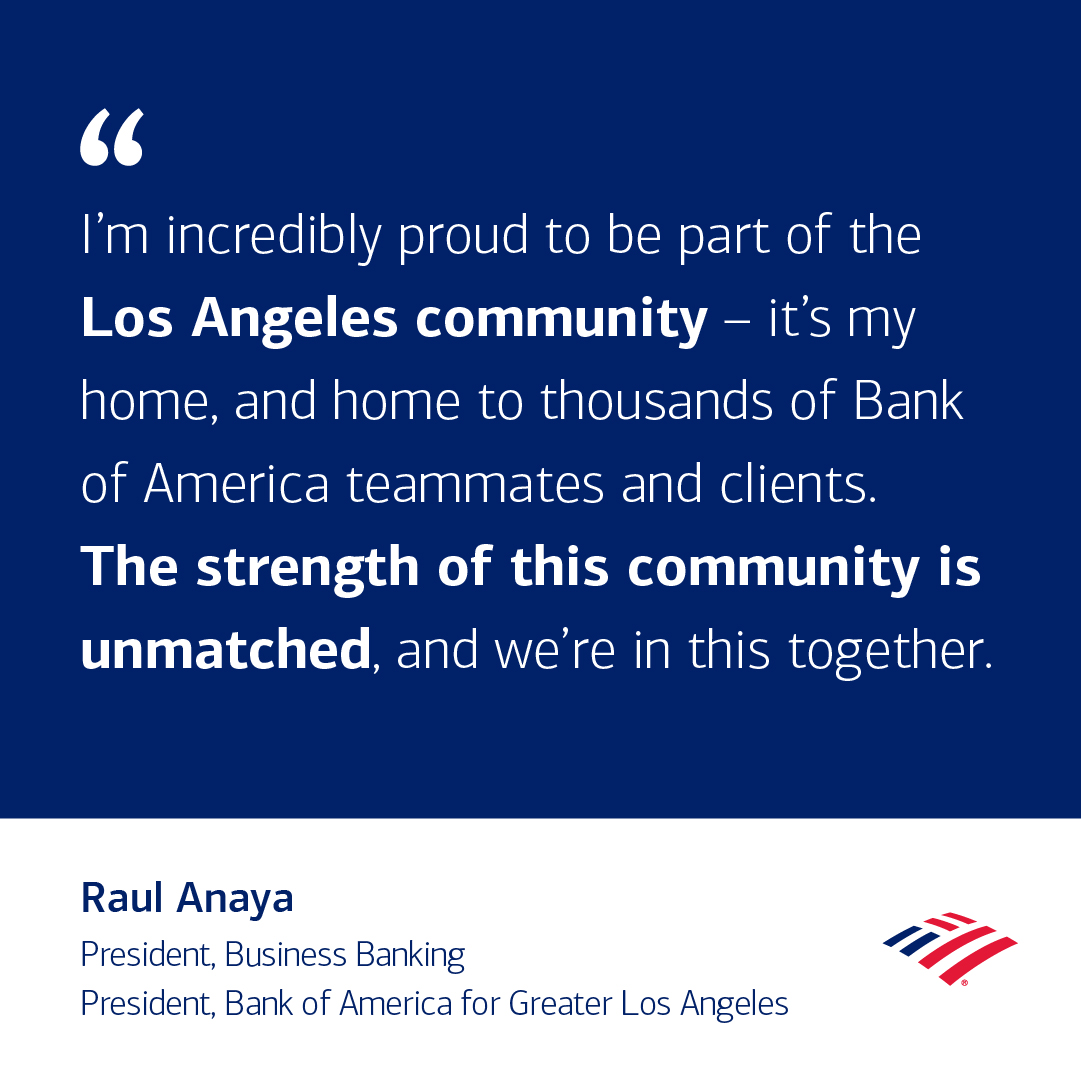 Bank of America (@bankofamerica) on Twitter photo Our thoughts are with all Angelenos. In support, we are taking action. Today, Bank of America contributed $500,000 to the <a href="/LAAreaChamber/">L.A. Area Chamber</a> to help small businesses, and $500,000 to the <a href="/LAFoodBank/">LA Regional Food Bank</a> to provide immediate food and essentials. These add to the $1 million we contributed Our thoughts are with all Angelenos. In support, we are taking action. Today, Bank of America contributed $500,000 to the <a href="/LAAreaChamber/">L.A. Area Chamber</a> to help small businesses, and $500,000 to the <a href="/LAFoodBank/">LA Regional Food Bank</a> to provide immediate food and essentials. These add to the $1 million we contributed