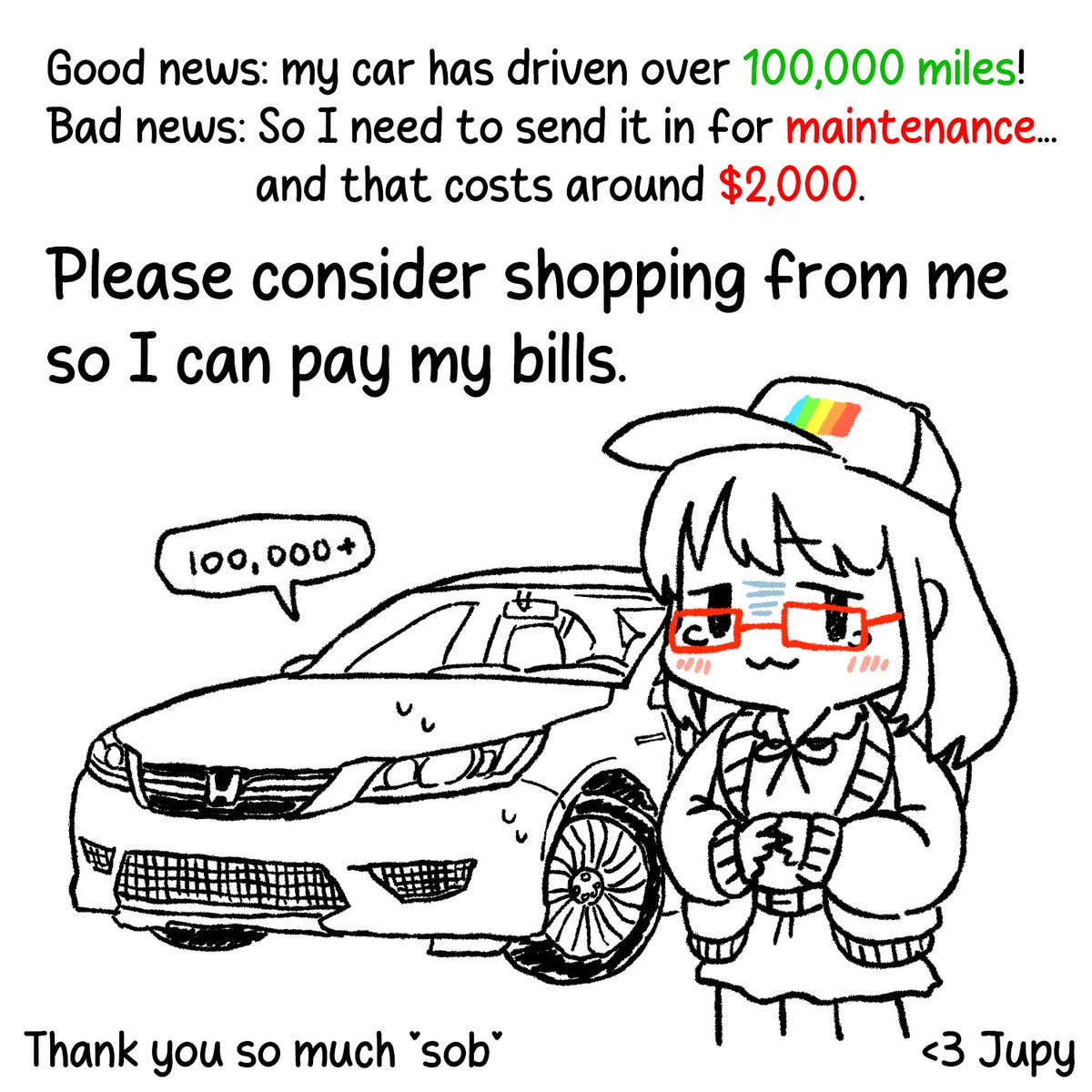 jupy314's tweet image. 🧡Shares SUPER appreciated!🧡

Hello, I have to take my car in for maintenance and it's going to cost nearly $2,000. Please consider shopping from my online store so I can pay for this.

It would mean a lot! My store is my only source of income at the moment. 

🔗below: