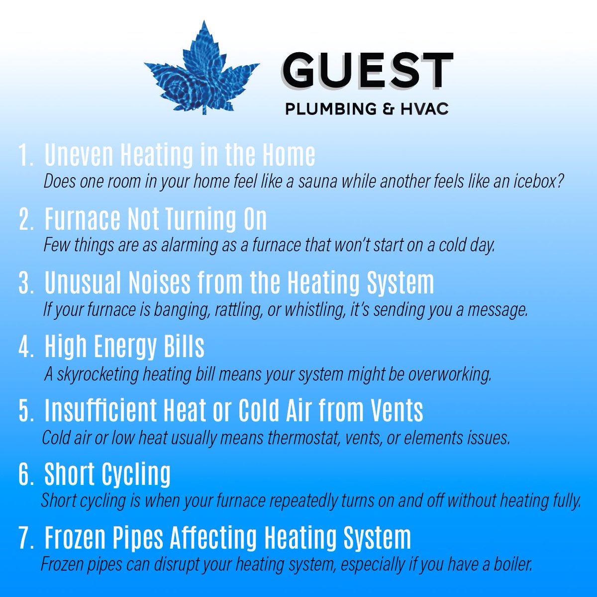 Guestplumbing's tweet image. Check out our latest blog post through the link bit.ly/40f0lTH to explore the most common winter heating problems and how to tackle them, ensuring your home stays cozy all season. ✅

#winterheating #homecomfort #heatingproblems #cozyhome #hvacsolutions #heatingrepair