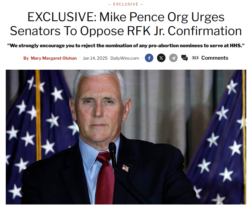 EricLDaugh's tweet photo. BREAKING: Mike Pence's organization officially opposes RFK Jr.'s confirmation as Trump's HHS secretary.

What is your response? https://t.co/S1WiPWWsk1