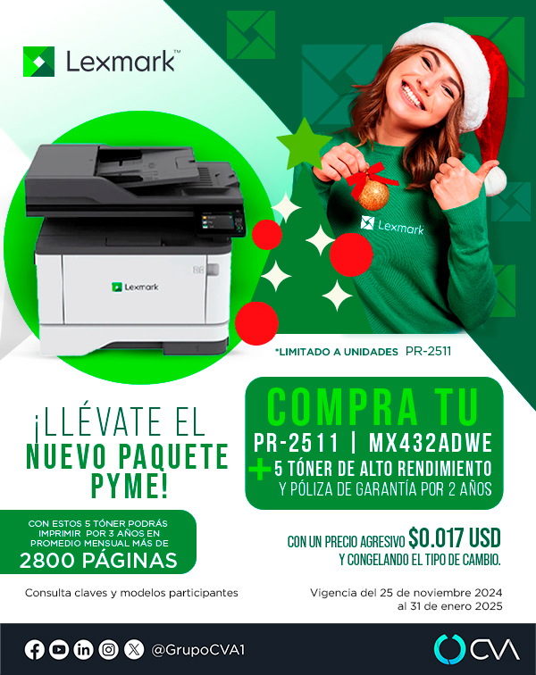 Adquiere los paquetes Lexmark ideales para PyME e imprime miles de páginas a un costo súper bajo 🖨️💸 Además póliza de garantía por 2 años

Más información:
🙋‍♂️ Williams González
📧 wgonzalez@grupocva.com
📞 33 1011 6876 / 3812 1413 ext. 0280