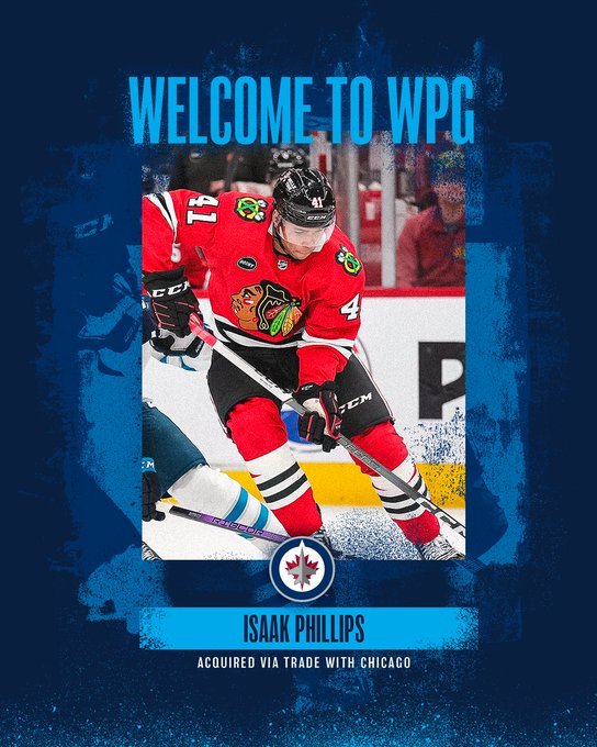 The Winnipeg Jets Hockey Club announced today they have acquired defenceman Isaak Phillips from the Chicago Blackhawks in exchange for defenceman Dmitry Kuzmin. 