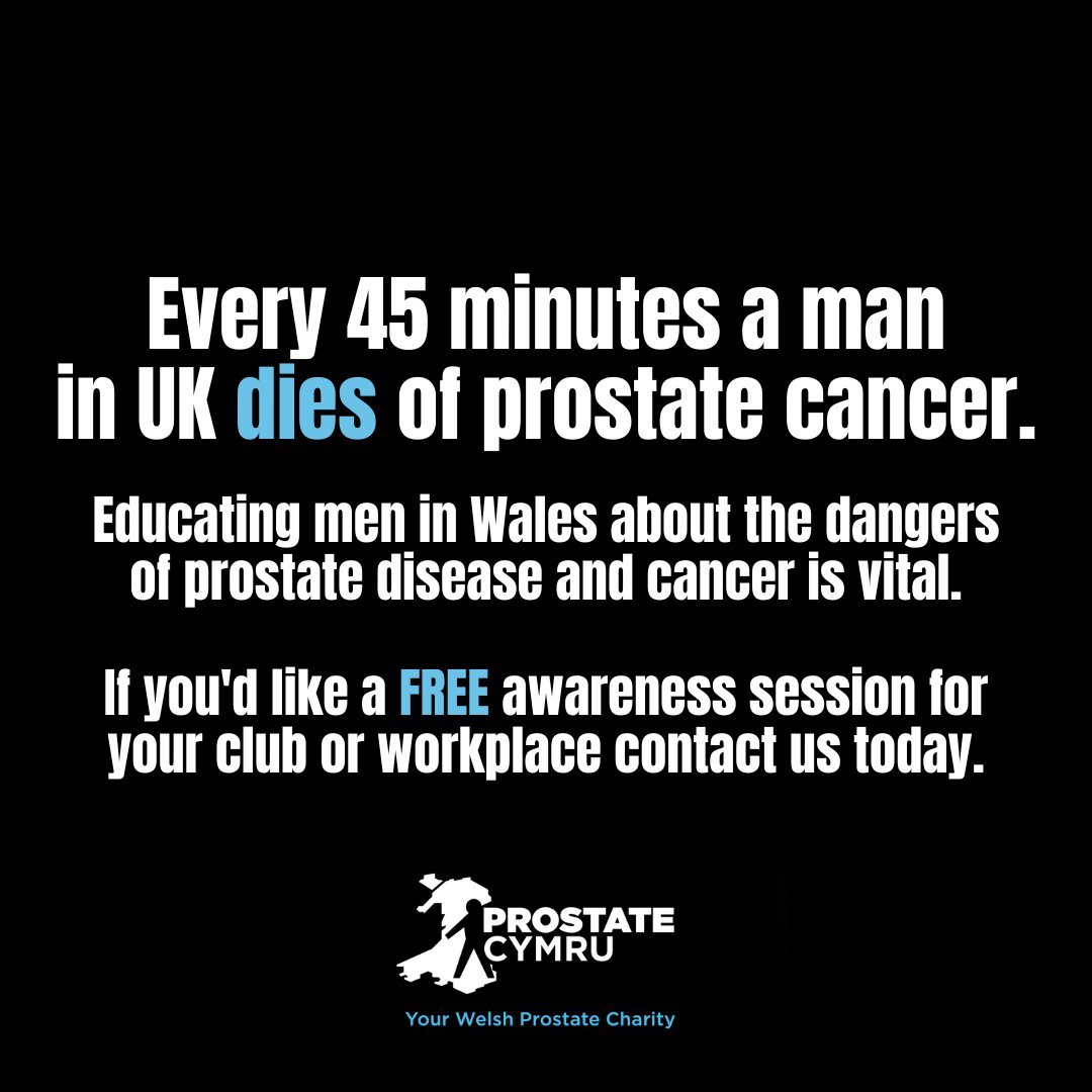 Prostate Cymru (@prostatecymru) on Twitter photo Educating men in Wales about the dangers of prostate cancer is vital.
We offer FREE awareness sessions for businesses and clubs to help save the males in Wales.
If you'd be interested in a presentation please contact us today.
Email: Phoebe.williams@prostatecymru.com Educating men in Wales about the dangers of prostate cancer is vital.
We offer FREE awareness sessions for businesses and clubs to help save the males in Wales.
If you'd be interested in a presentation please contact us today.
Email: Phoebe.williams@prostatecymru.com