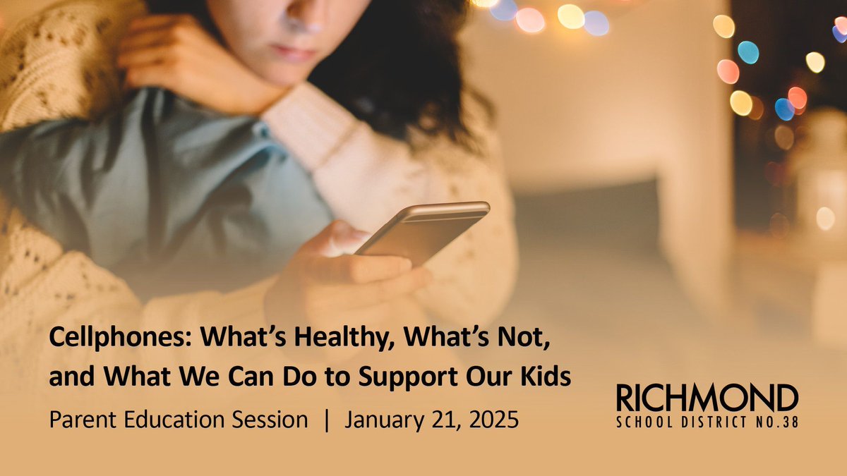 Richmond Schools (@richmondsd38) on Twitter photo How can we help our kids make healthy choices with their devices? Join us for a conversational workshop that explores practical strategies to support children and youth in managing their screen time wisely. Discover ways to build connection and guide them toward healthy screen How can we help our kids make healthy choices with their devices? Join us for a conversational workshop that explores practical strategies to support children and youth in managing their screen time wisely. Discover ways to build connection and guide them toward healthy screen