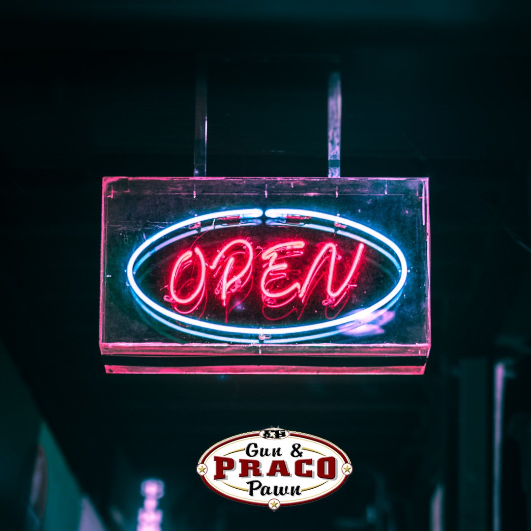 PracoGunPawn's tweet image. We&apos;re open and ready to serve you! Stop by Monday-Saturday from 10am-6pm. See you soon! 

#OpenForYou #PracoGunAndPawn