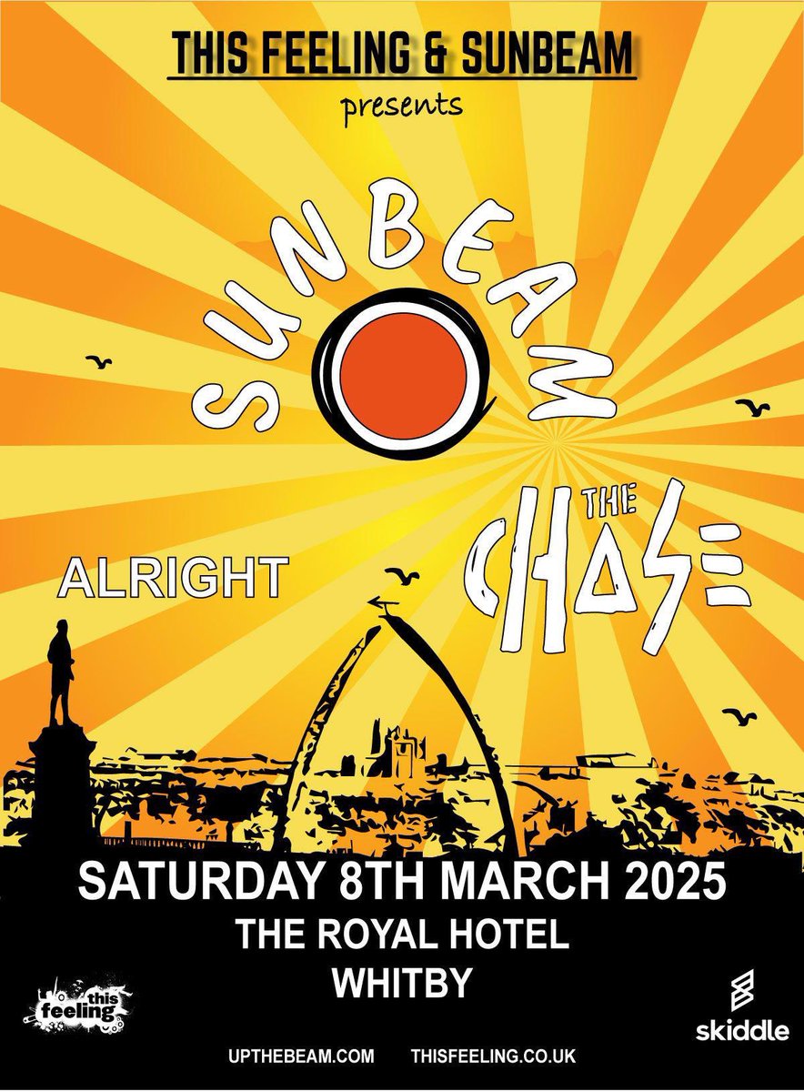 Very pleased to announce we’ll be making our Whitby debut supporting <a href="/Sunbeam_Band/">SUNBEAM</a> 

Tickets go live 10am THIS FRIDAY

Let’s ave et… 🎺🎺🎺 

<a href="/This_Feeling/">This Feeling</a>