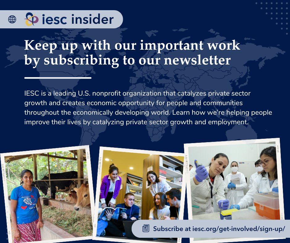 IESC catalyzes private sector growth and creates economic opportunity throughout the economically developing world. Subscribe to our newsletter to keep up with our important work and learn how we’re helping people improve their lives: iesc.org/get-involved/s…