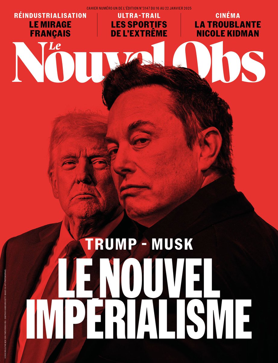 🗞️ À quelques jours de l'investiture de Donald Trump, <a href="/Le_NouvelObs/">Le Nouvel Obs</a> s'interroge sur le duo que forment le 47e président des États-Unis et le multimilliardaire Elon Musk. Un duo qui ouvre une nouvelle ère dangereuse des relations internationales, dans laquelle la Maison-Blanche
