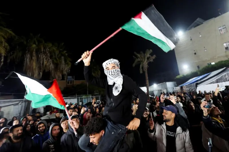 BPINewsOrg's tweet photo. Palestinians celebrate in Gaza streets as news of the ceasefire deal emerges.

The agreement signals hope for peace after months of devastating conflict.

#Gaza #Ceasefire https://t.co/cUCwP9rekc
