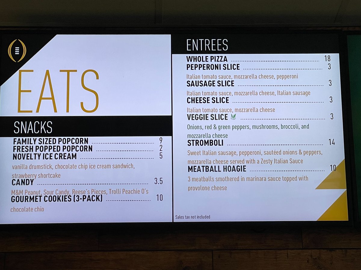 Mercedes-Benz Stadium (@mbstadium) on Twitter photo 👀At the menu boards for the <a href="/CFBPlayoff/">College Football Playoff</a> #NationalChampionship Game!
No matter how big the event, we will have the same #FanFirst concession prices available! 👀At the menu boards for the <a href="/CFBPlayoff/">College Football Playoff</a> #NationalChampionship Game!
No matter how big the event, we will have the same #FanFirst concession prices available!