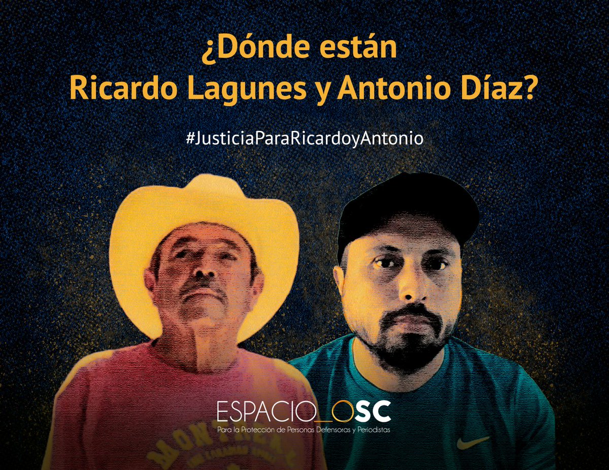 📢A dos años de la desaparición forzada de los defensores de #DDHH Ricardo Lagunes y Antonio Díaz, sus familias, representantes, organizaciones aliadas y amigas/os seguimos firmes en la lucha por la verdad y la #JusticiaParaRicardoYAntonio.

 ¡No olvidamos! 

#VivosSeLosLlevaron