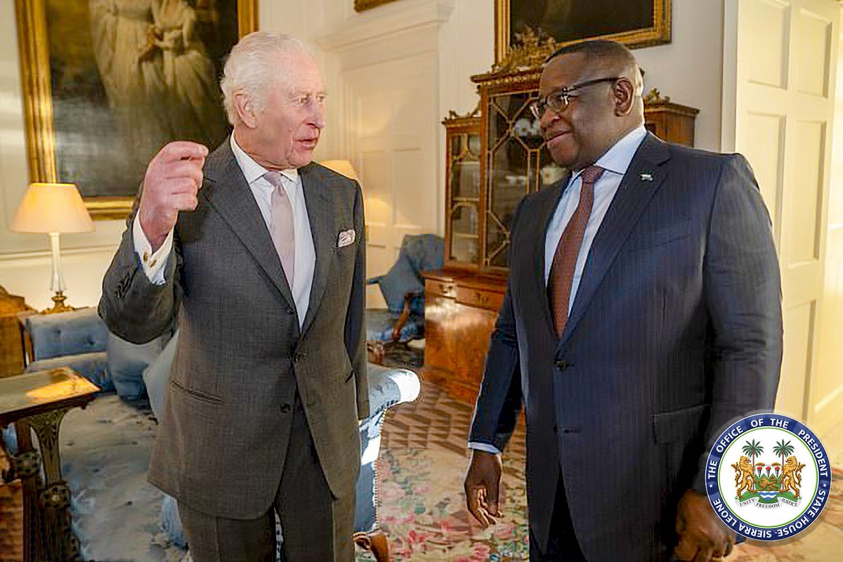 julius_maadabio's tweet photo. Over the years, His Majesty the King has been a steadfast friend and supporter of Sierra Leone, thanks to the initiatives of the King’s Trust and the King’s Foundation. 

As I wrap up my visit to Scotland, at his gracious invitation, we engaged in a fruitful dialogue about our mutual values and the enhancement of the partnership between the King’s Foundation and Sierra Leone.