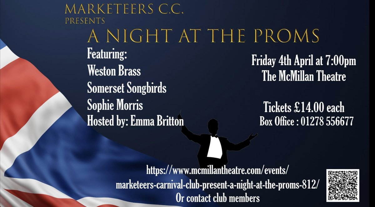 Tickets for our 'A Night at the Proms' are now on sale.

Once again held in the <a href="/mcmillantheatre/">The McMillan Theatre</a>
And featuring the talents of
<a href="/westonbrass/">Weston Brass</a>
<a href="/sssongbirds/">Somerset Songbirds</a>
&amp; Sophie Morris

It's is once again hosted by the amazing <a href="/theemmabritton/">Emma Britton</a>

Tickets available from

mcmillantheatre.com/events/markete…