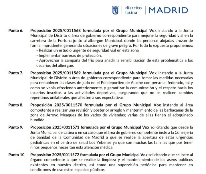 VOXLaLatina1's tweet photo. Aprobadas por unanimidad las 5 iniciativas defendidas por el @VOX_AytoMadrid en el #PlenoDistrito de la @JMDLatina. https://t.co/NdTLnI7OqG