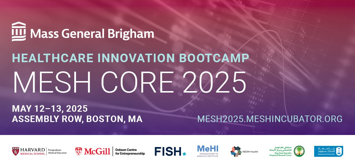 🚨 Don’t miss early bird pricing for #MESHCore2025! Register by Jan 20 for this two-day, hands-on healthcare innovation course in Boston. #CME available! 
Learn more: mesh2025.meshincubator.org
<a href="/mgbmeshnetwork/">Mass General Brigham Innovation MESH Network</a> #Innovation #HealthcareInnovation