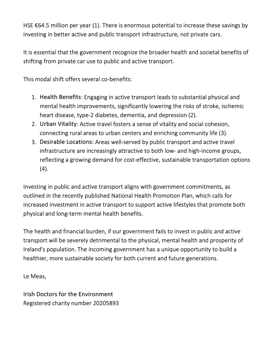 IrishDocsEnv's tweet image. To the incoming Irish government: Abandoning the 2:1 public/active transport investment ratio is a grave mistake.

Active and public transport saves lives, cuts emissions, improves health, and reduces healthcare costs.

Investing in roads over people is a step backwards!