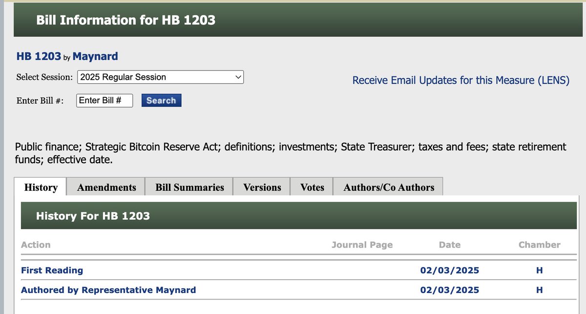 BitcoinMagazine's tweet photo. JUST IN: 🇺🇸 Oklahoma State Rep Cody Maynard introduces bill to establish a Strategic #Bitcoin Reserve in the state. https://t.co/RZV3UdyEbV